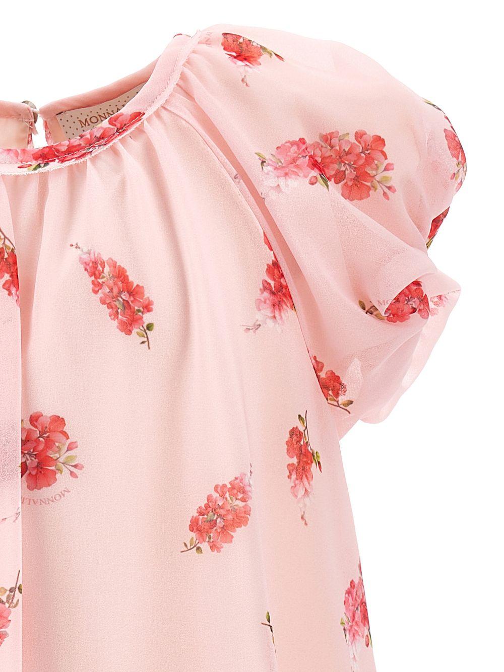 Abito per bambina Monnalisa rosa con stampa a fiori all-over 71G911 7618 0091 MONNALISA KIDS