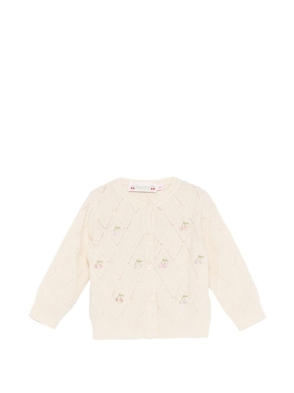 Cardigan per neonata Bonpoint beige con ricamo ciliegie S06XCAK00006 103 BONPOINT KIDS
