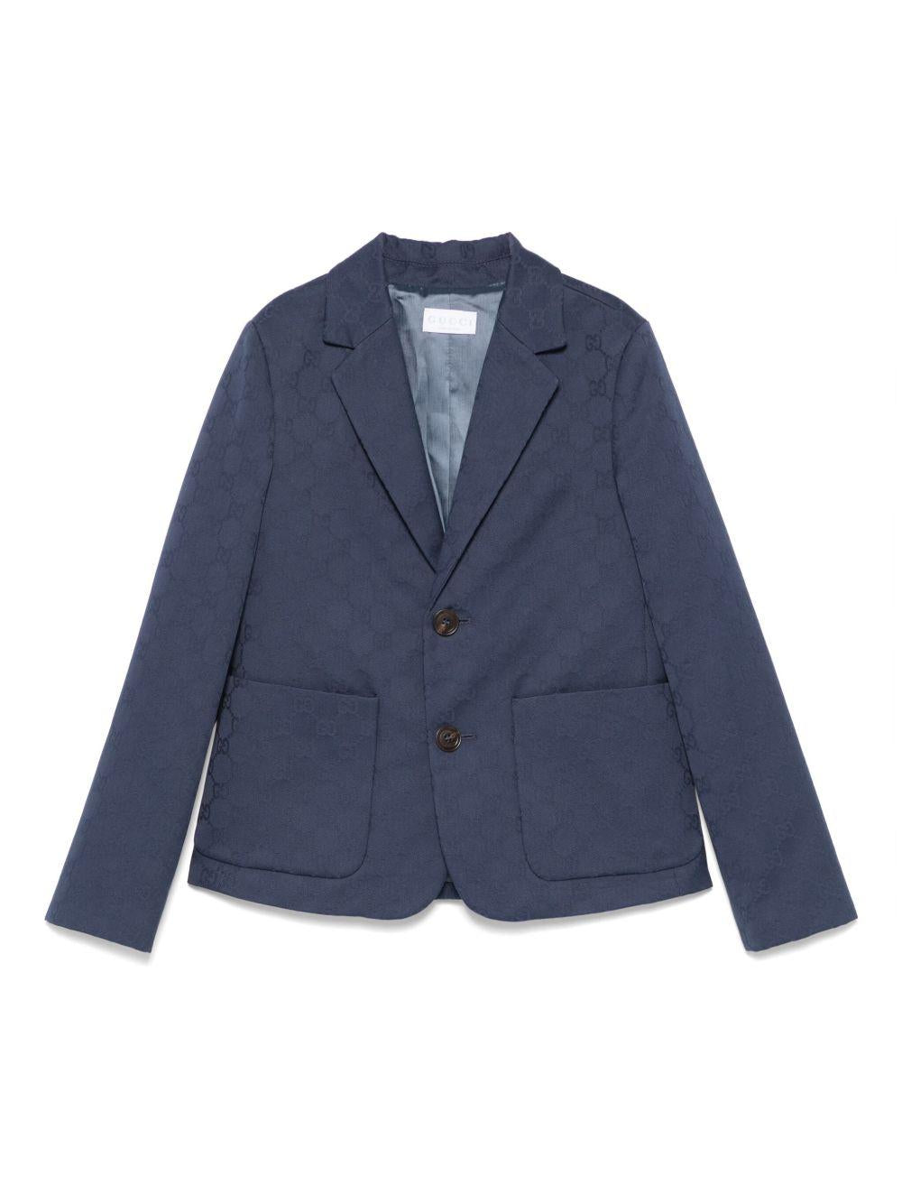 Blazer per bambino Gucci Kids blu con logo GG in cotone 812554 XWA3G 4843 GUCCI KIDS