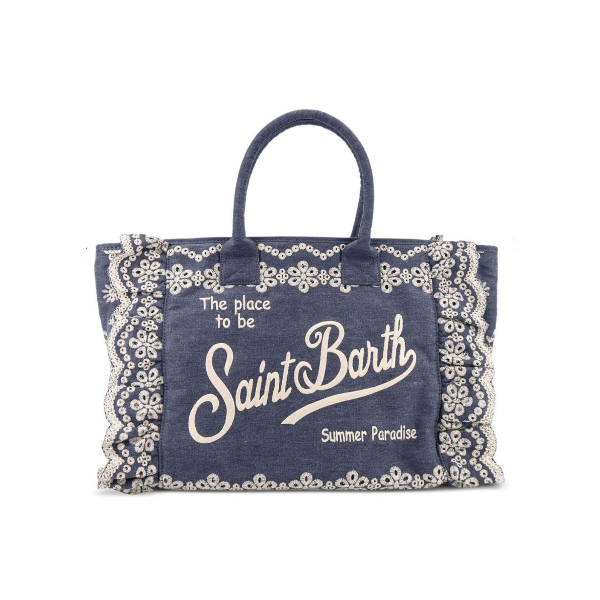 Borsa Vanity MC2 Saint Barth in denim con pizzo sangallo VANI0029 00485L MC2 ST. BARTH KIDS