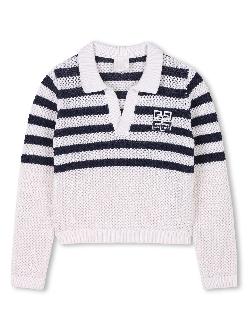 Maglione con placca logo 4G per bambina Givenchy Kids bianco con colletto alla francese H30810 Z40 GIVENCHY KIDS