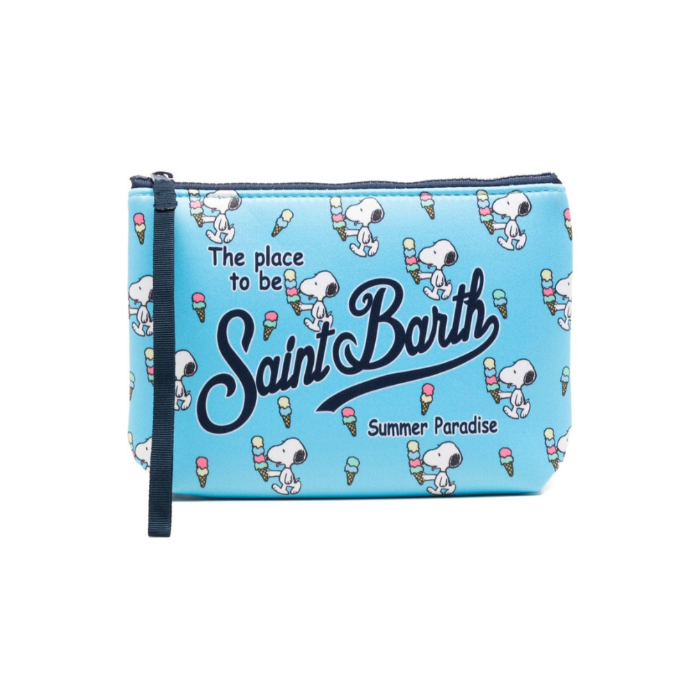 Pochette Aline MC2 Saint Barth x Peanuts azzurra con stampa grafica Snoopy all-over ALIN001 00718L MC2 ST. BARTH KIDS