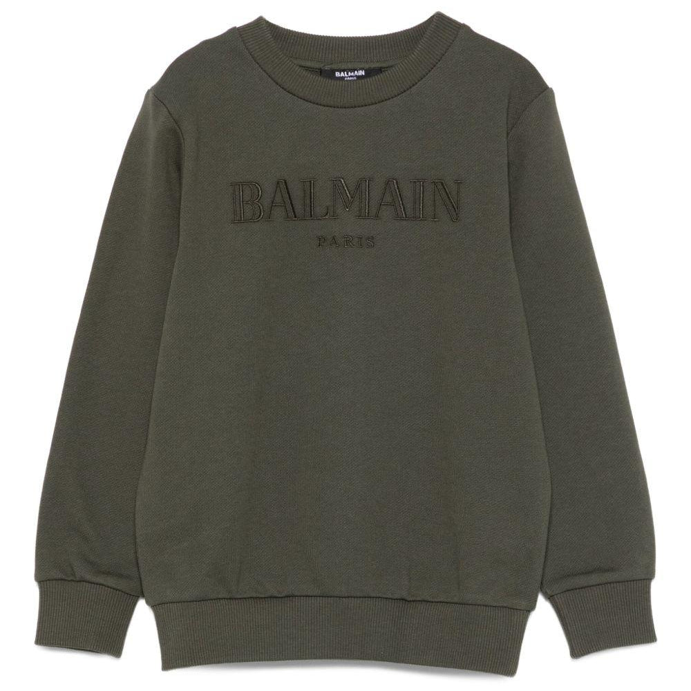 Felpa per bambino Balmain Kids verde con logo ricamato BX4Q50 Z3183 762VE BALMAIN KIDS