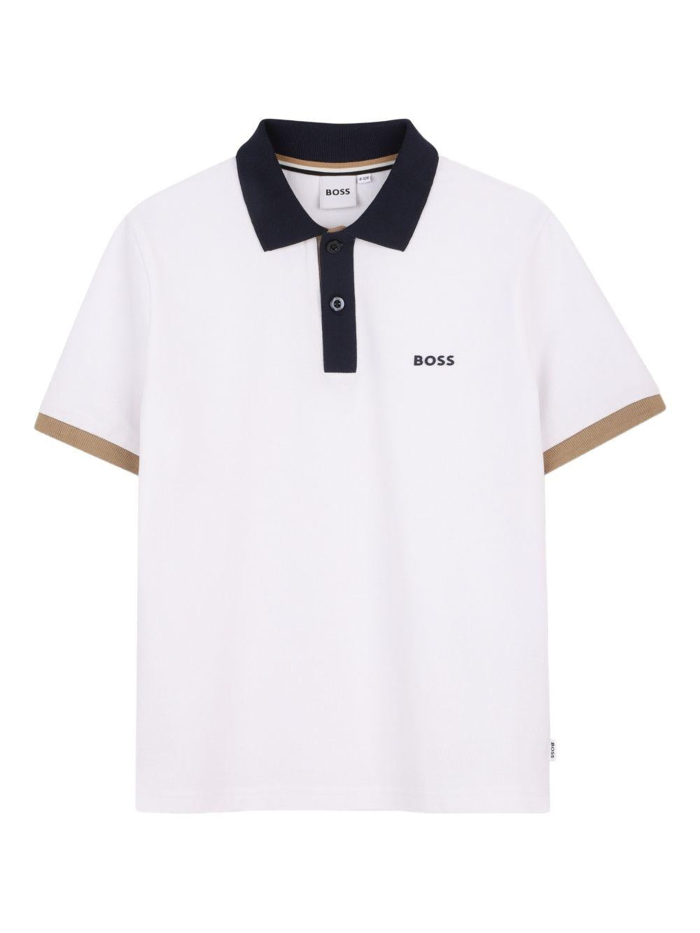 Polo per bambino Boss Kids bianca con bordo a contrasto J52955 10P BOSS KIDS