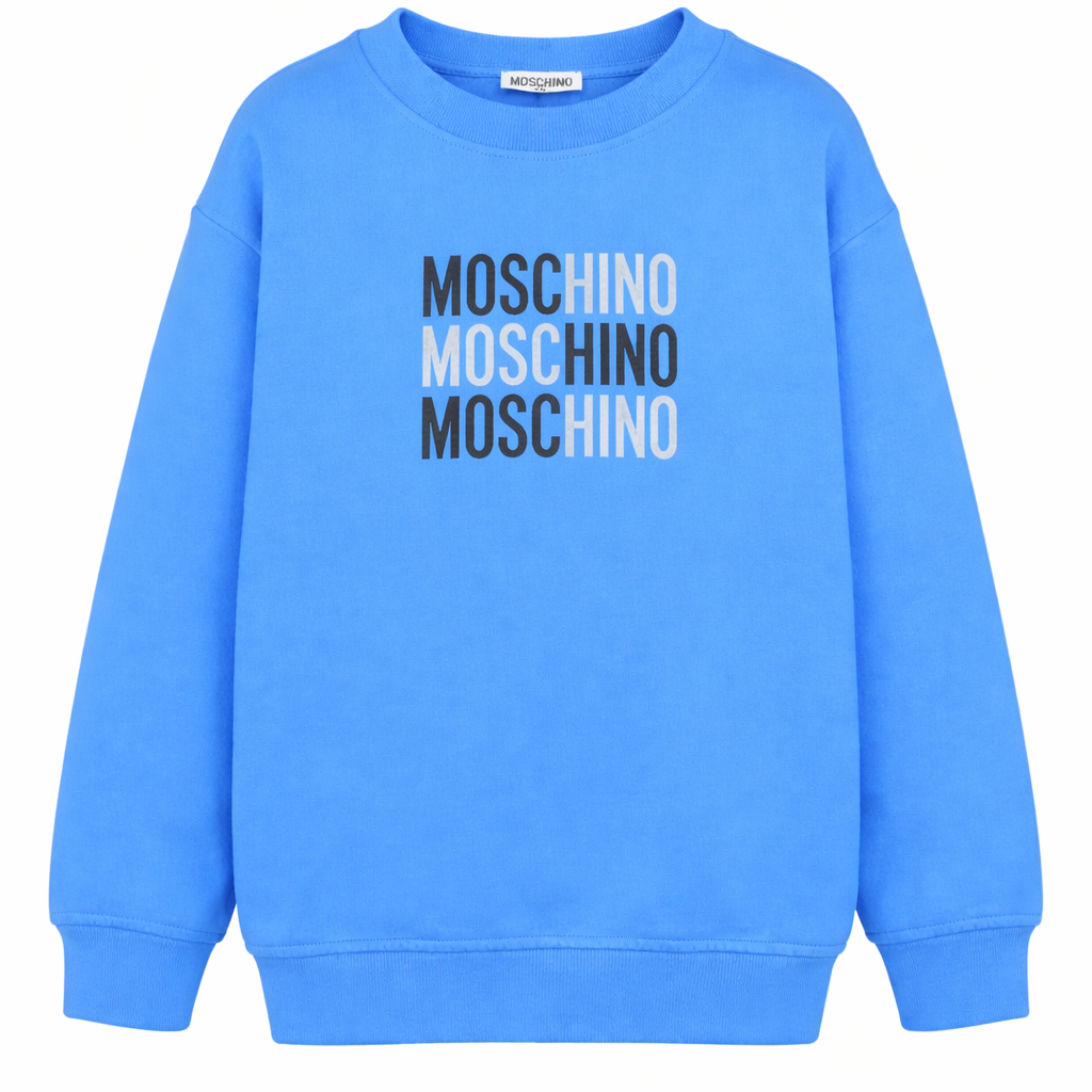 Felpa per bambini Moschino Kids azzurra con logo sul davanti HRF078LCA32 40630 MOSCHINO KIDS