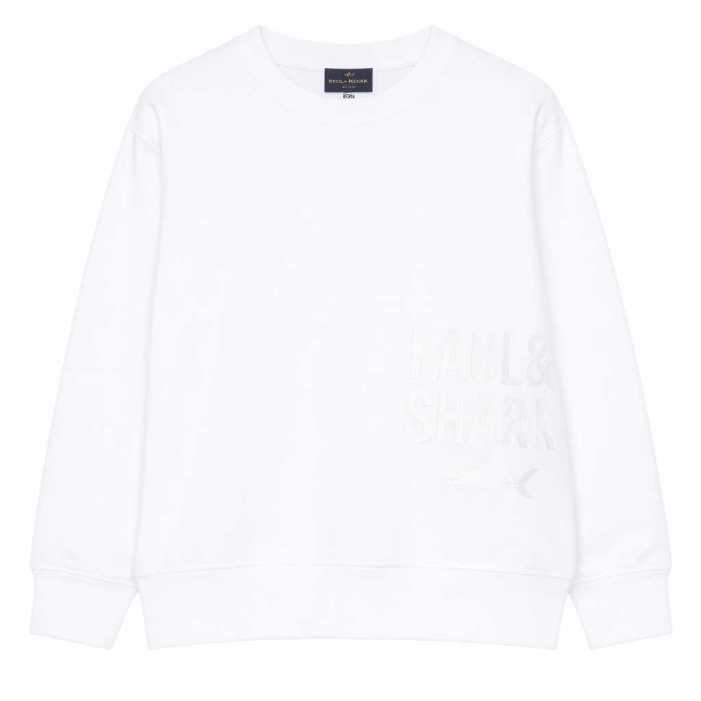 Felpa per bambino Paul & Shark Kids bianca con logo sul davanti WUF007LDA59 10101 PAUL & SHARK KIDS