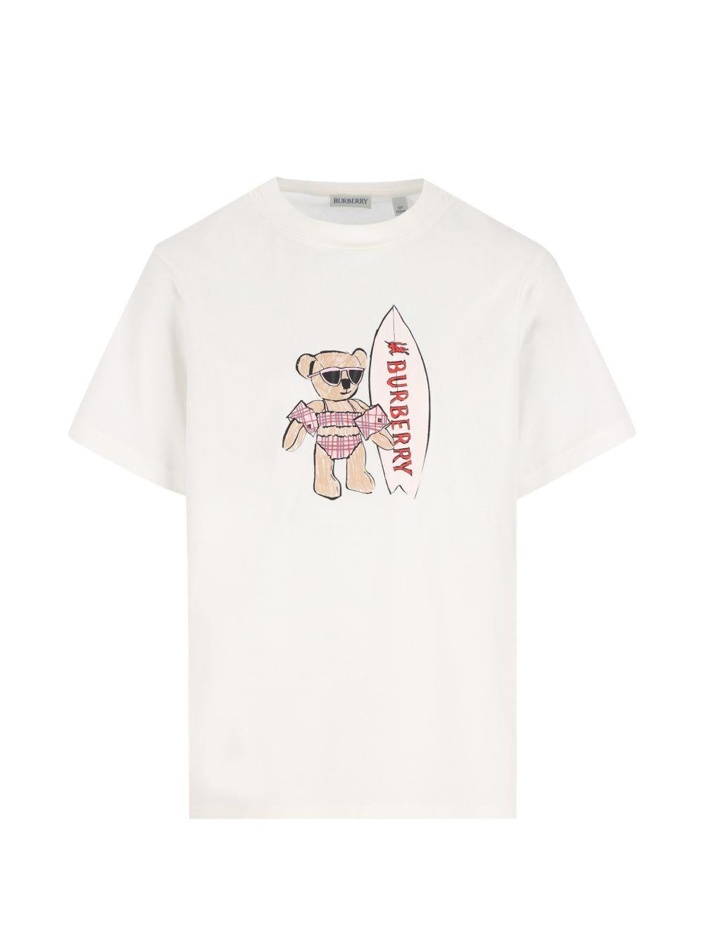 T-shirt per bambina Burberry Kids bianca con stampa orsetta 8117541 A2014 BURBERRY KIDS