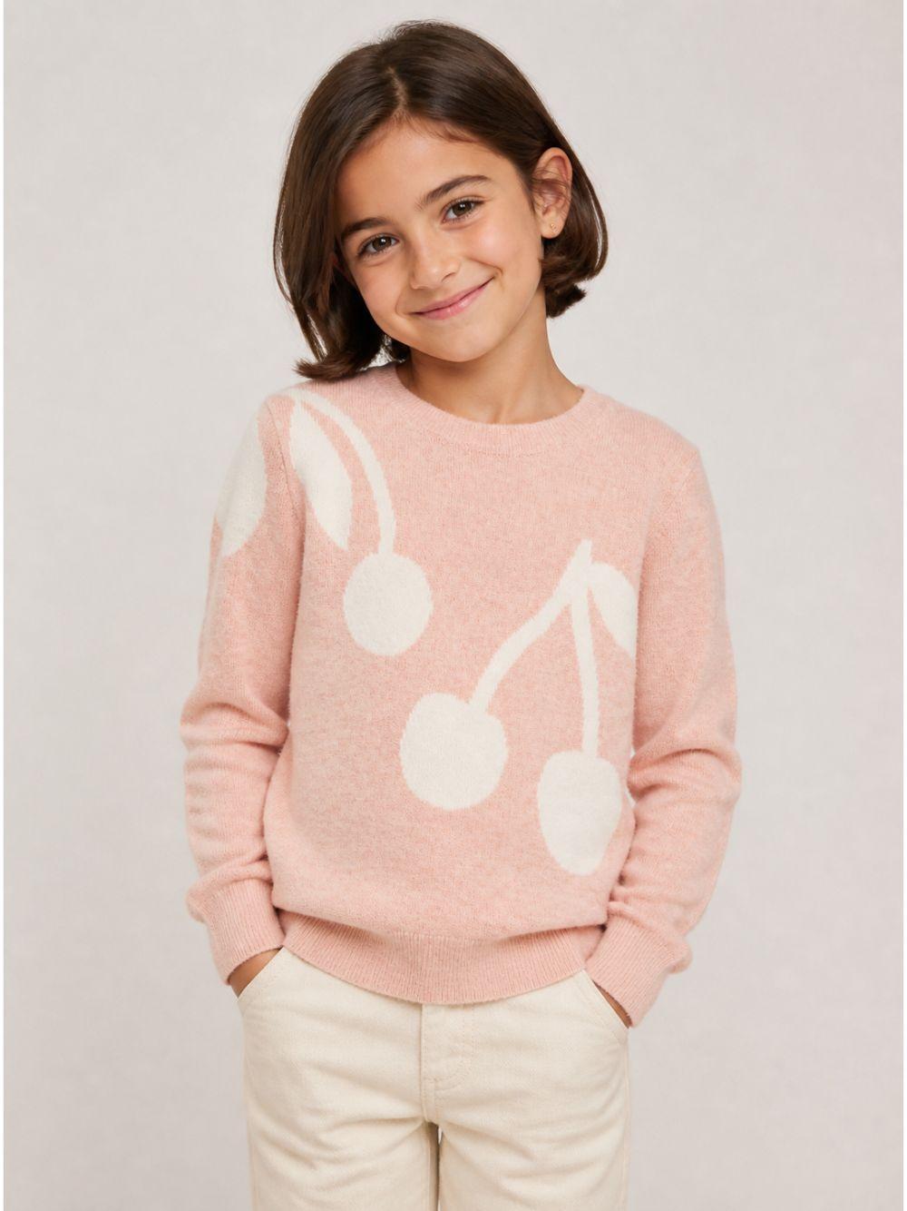 Maglione per bambina Bonpoint Kids rosa con ricamo ciliegie W06GJUK00002 025D BONPOINT KIDS