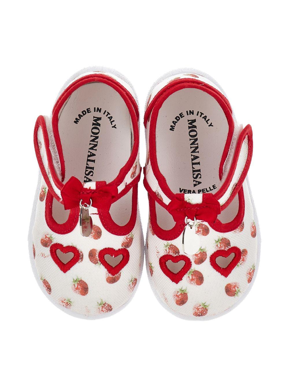 Ballerine per bambina Monnalisa bianche con stampa fragole all-over 83G003 7713 9944 MONNALISA