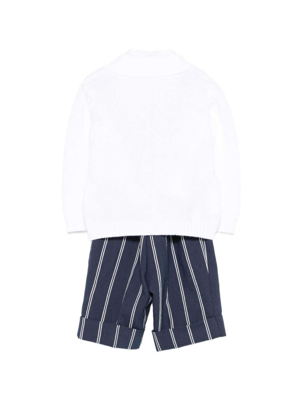 Set cardigan e salopette per neonato Colorichiari blu a righe con fiocco (4 pezzi) MN408431 4908b 60 COLORICHIARI KIDS