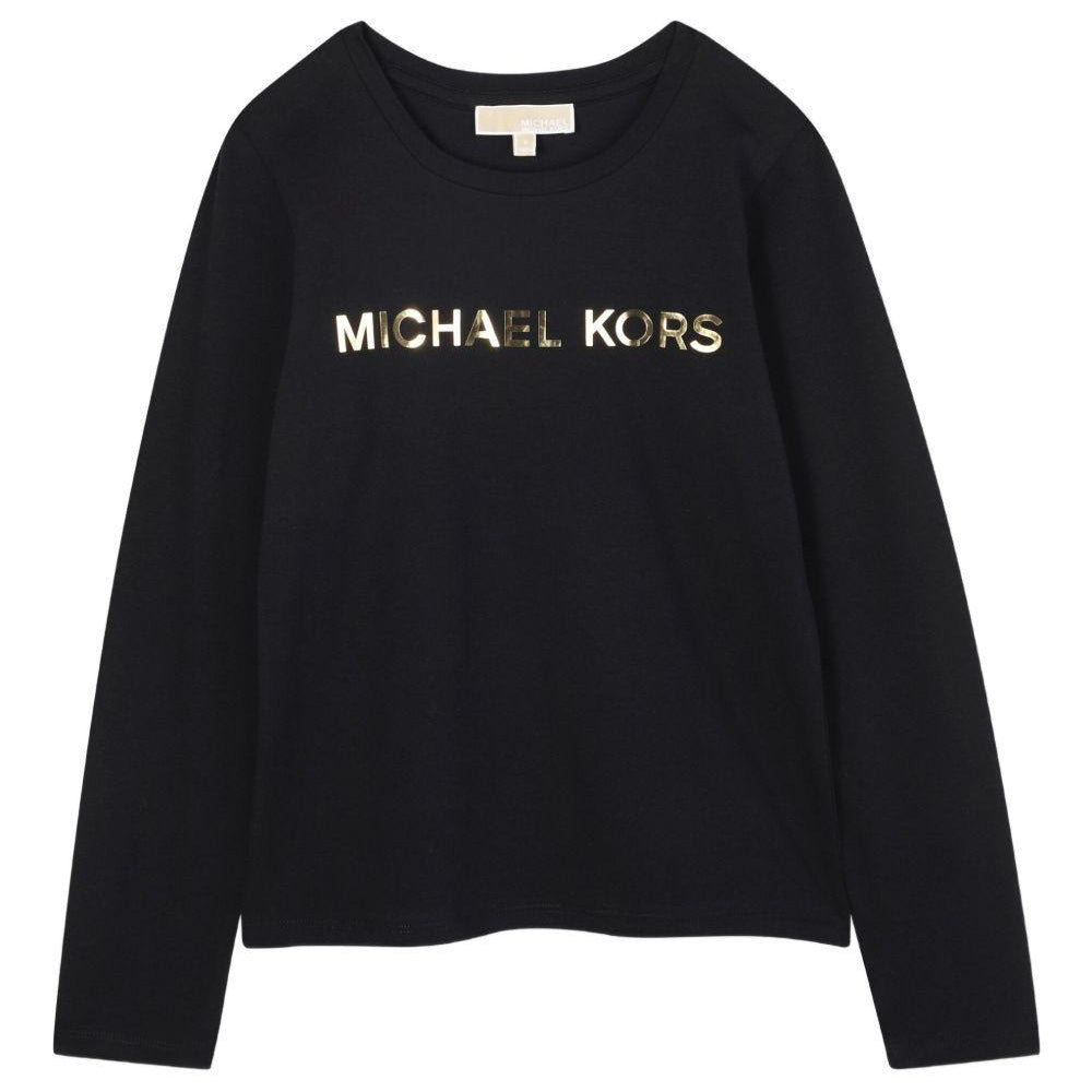 T-shirt per bambina Michael Kors Kids nero con logo sul davanti R30488 09B MICHAEL KORS KIDS