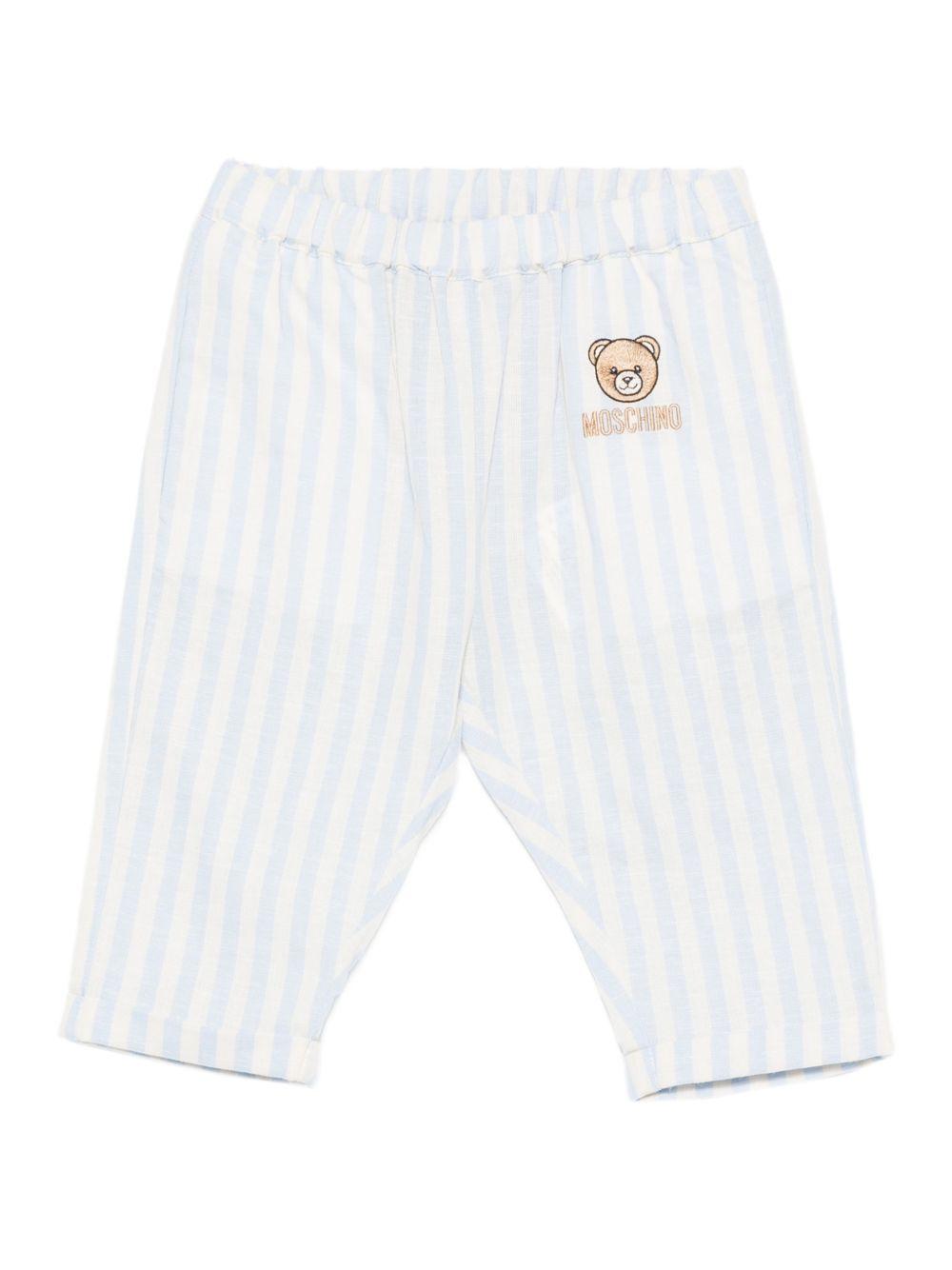 Pantaloni per neonato Moschino Kids azzurro con motivo a righe MUP05ULUE01 86024 MOSCHINO KIDS