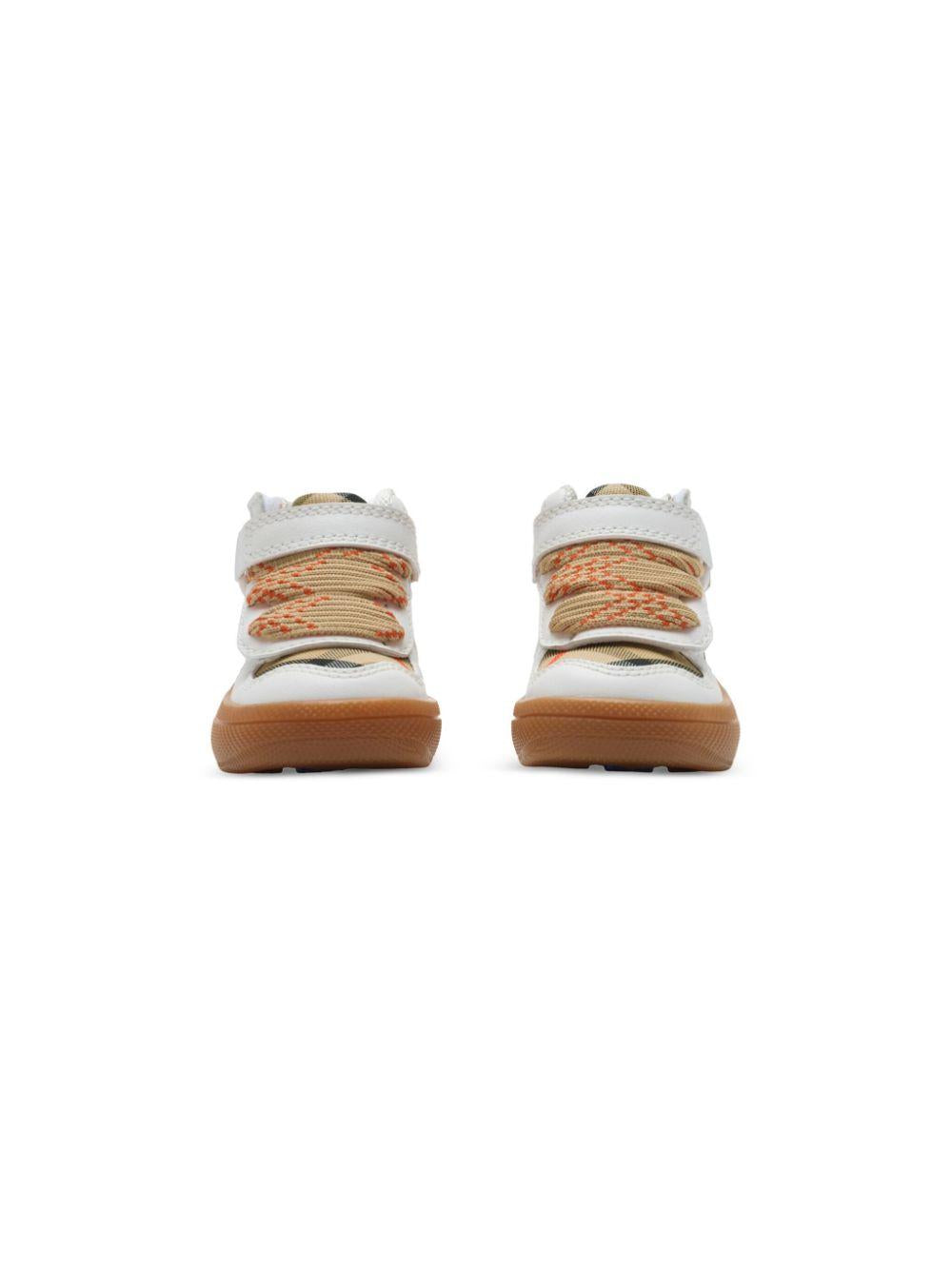 Sneakers per neonato Burberry kids bianco alte a quadri con chiusura frontale a strappo 8099969 B9368 BURBERRY KIDS