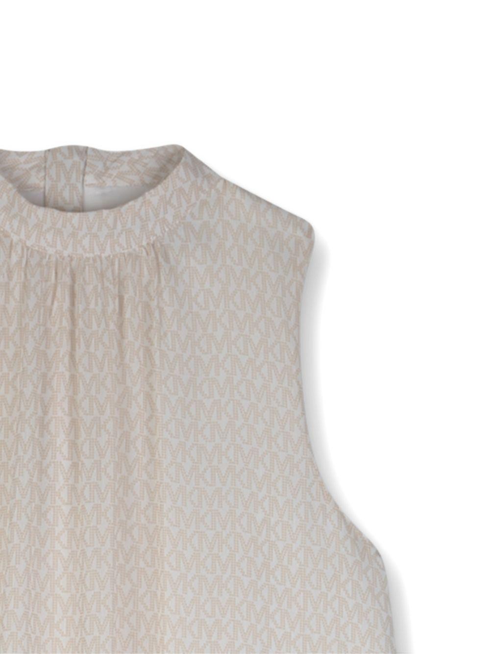 Abito per bambina Michael Kors Kids beige con monogramma e ruches R30592 190 MICHAEL KORS KIDS
