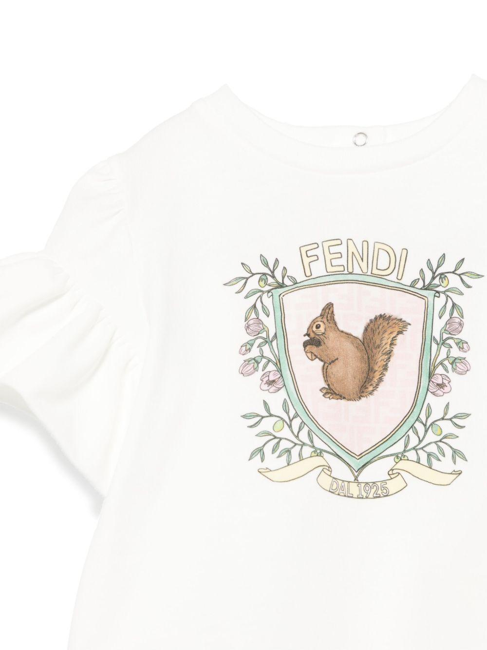 T-shirt per neonata Fendi Kids bianco con stampa sul davanti e maniche con ruches BFI162 ST8 F0TU9 FENDI KIDS