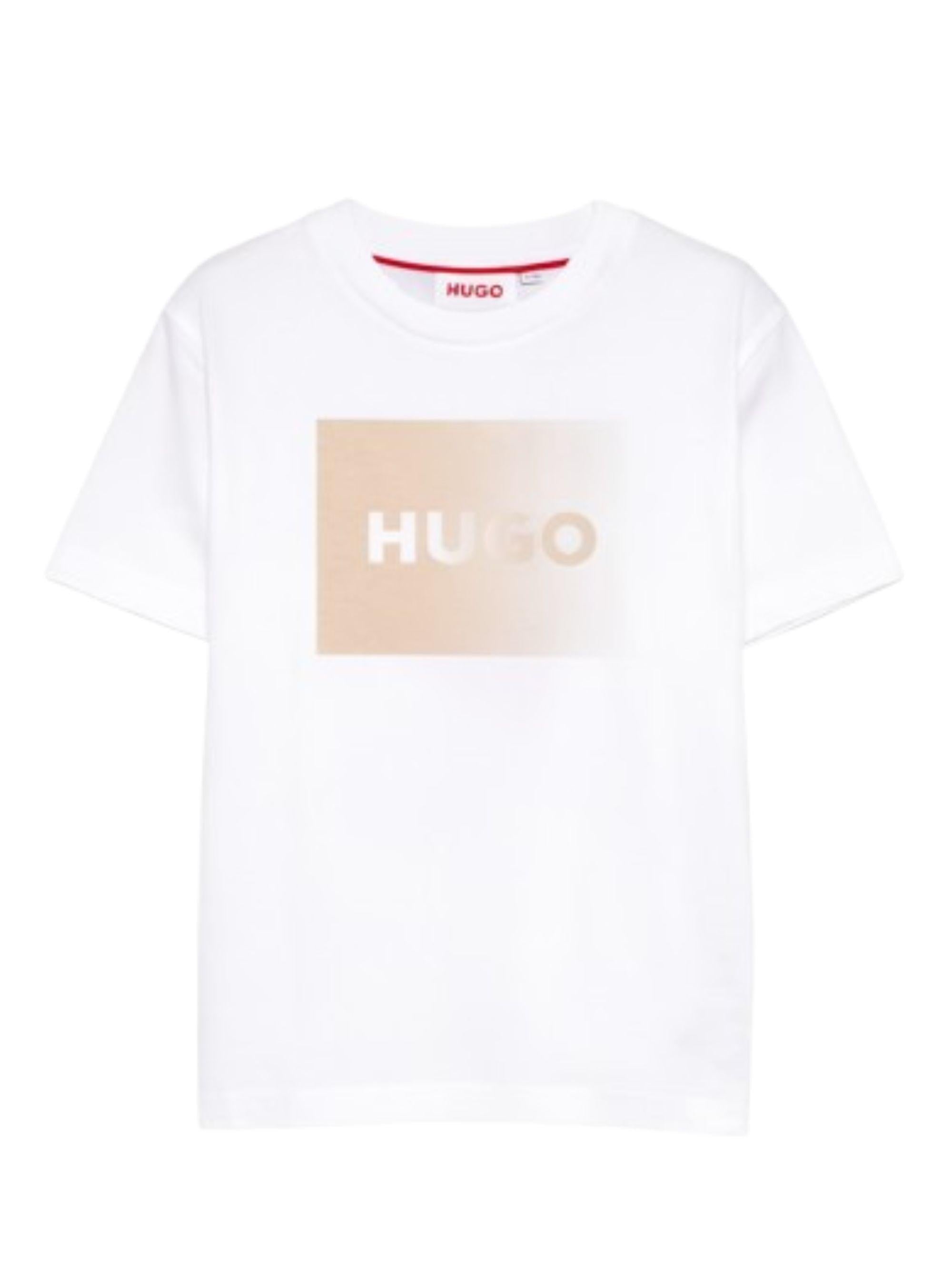 T-shirt per bambino Hugo Kids bianca con logo sul davanti G01019 10P Hugo KIDS
