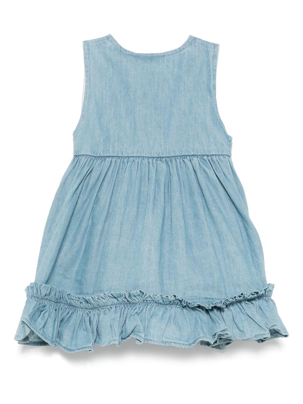 Abito per neonata Molo azzurro con chiusura posteriore con bottone e dettaglio con ruches 4S25E106 5483 MOLO KIDS