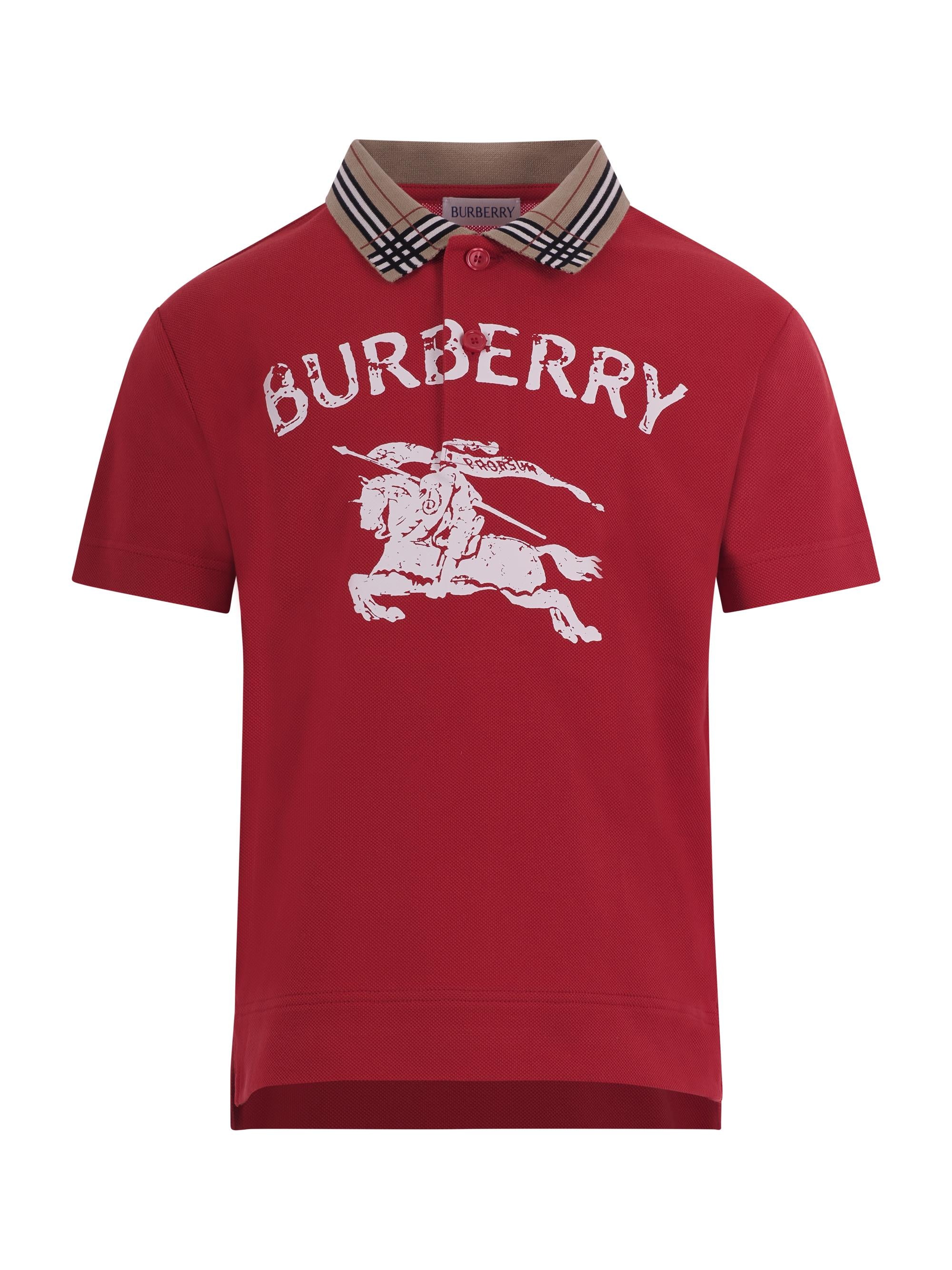 T-shirt per bambino Burberry Kids rossa con design Equestrian Knight sul davanti 8117354 B7308 BURBERRY KIDS
