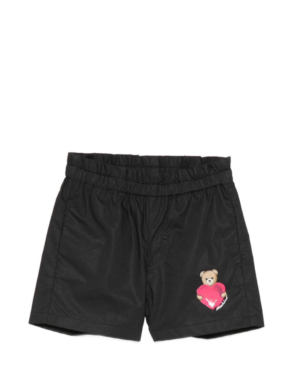Shorts per neonata Moschino Kids nero con stampa grafica sul davanti MDQ00FLLA10 60100 MOSCHINO KIDS