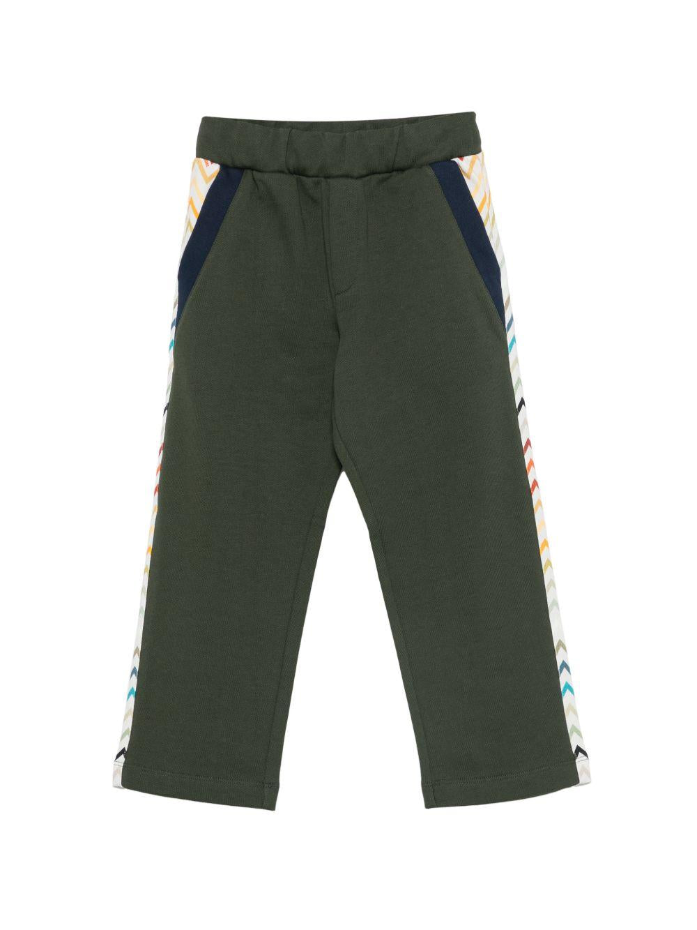 Pantaloni per bambino Missoni Kids verde con bande laterali a zigzag MZ6H10 Z3183 70J MISSONI KIDS