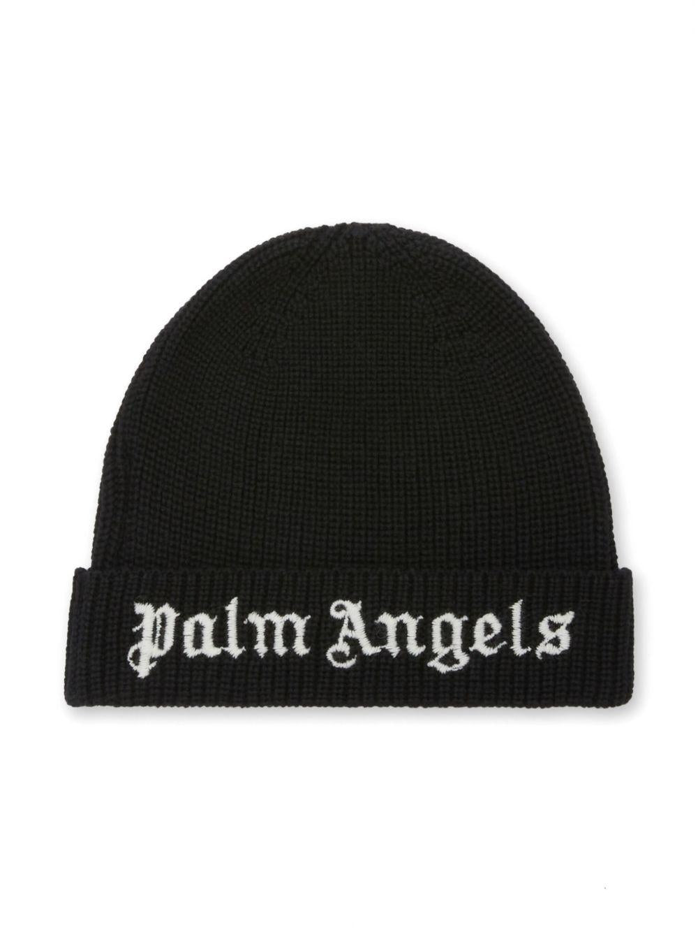Berretto per bambino Palm Angels Kids nero con ricamo con logo frontale PBLC006C99KNI001 1003 PALM ANGELS KIDS
