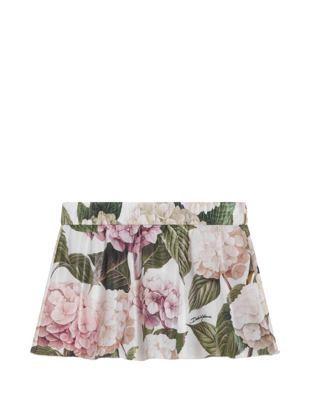 Gonna corta per bambina Dolce & Gabbana Kids bianca con stampa Hydrangea L5J866 ON0CB HA5XG DOLCE & GABBANA KIDS