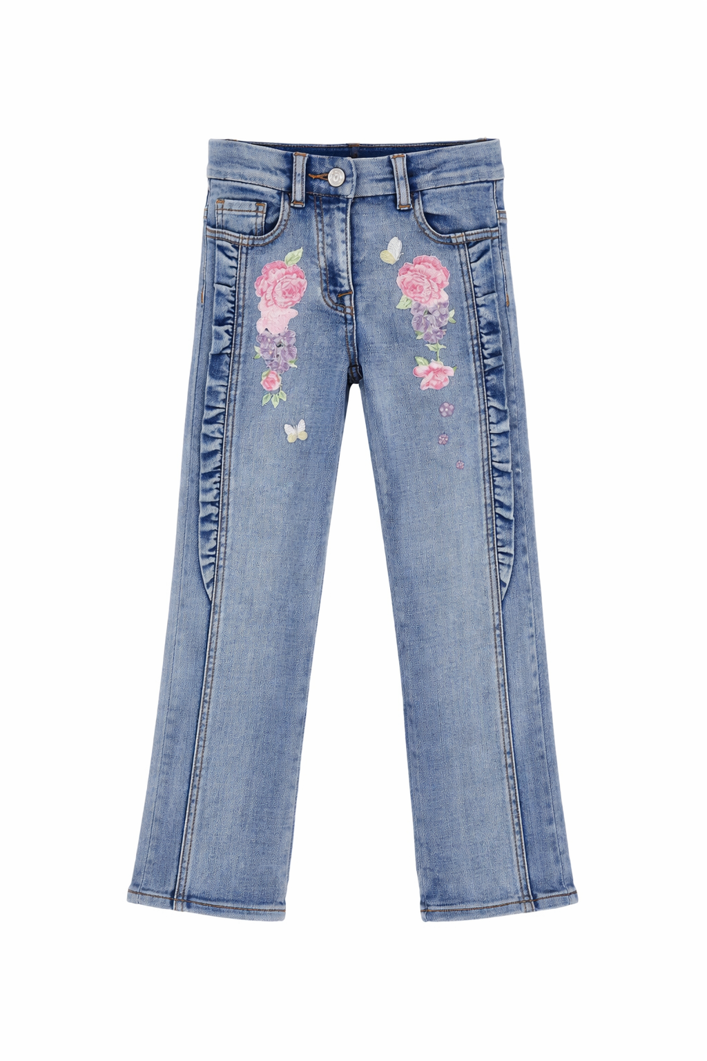Jeans per bambina Monnalisa in denim con ricamo a fiori 19G404 7015 055B MONNALISA KIDS