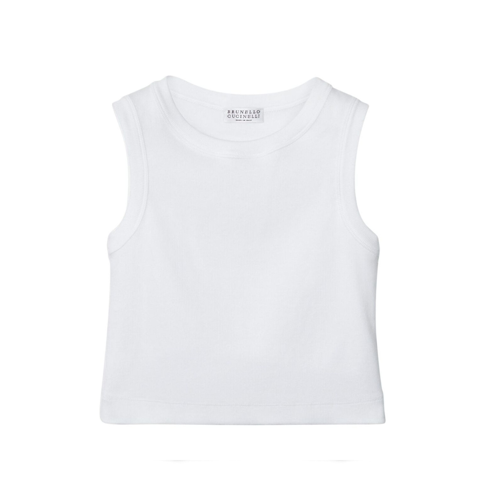 Canotta crop per bambina Brunello Cucinelli Kids bianco con scollo rotondo B0R41T852 C159 BRUNELLO CUCINELLI KIDS