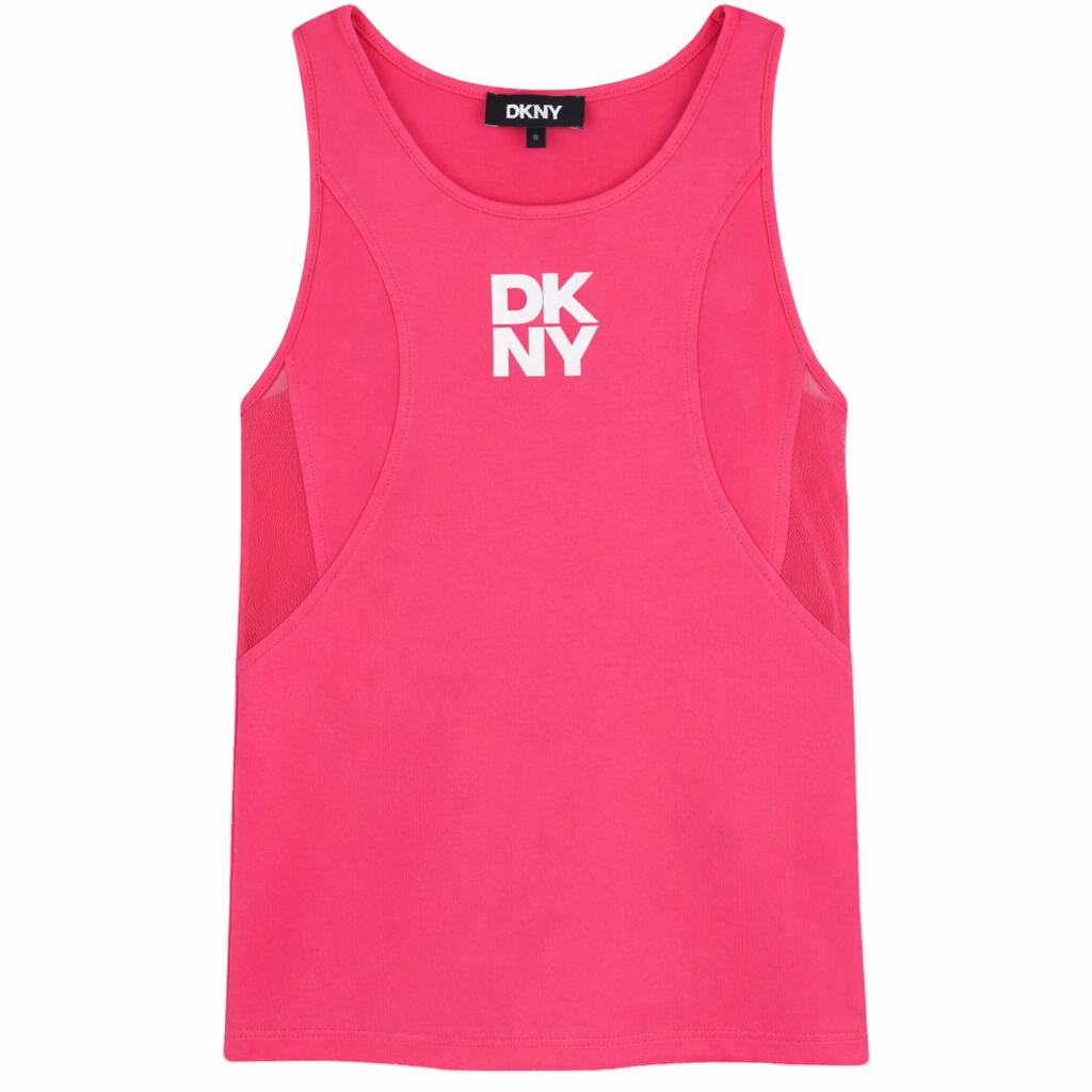 Top per bambina DKNY Kids fucsia con stampa logo sul davanti D62616 48K DKNY KIDS