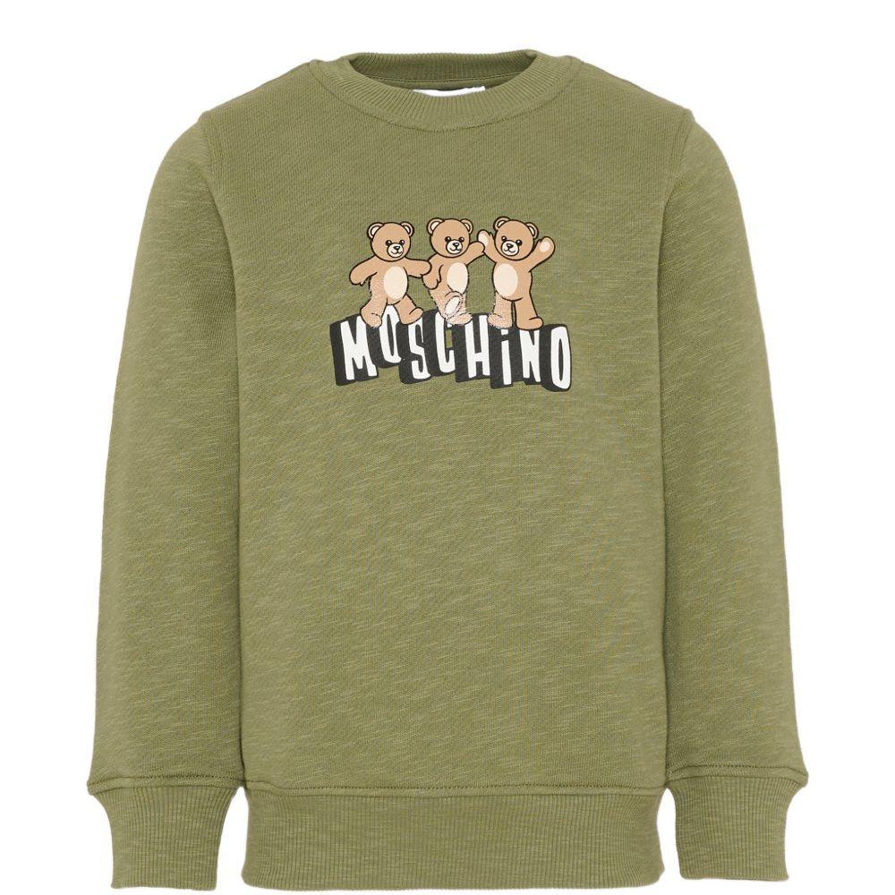 Felpa da bambino Moschino Kids verde con stampèa orsetti HVF08VLCA88 30037 MOSCHINO KIDS