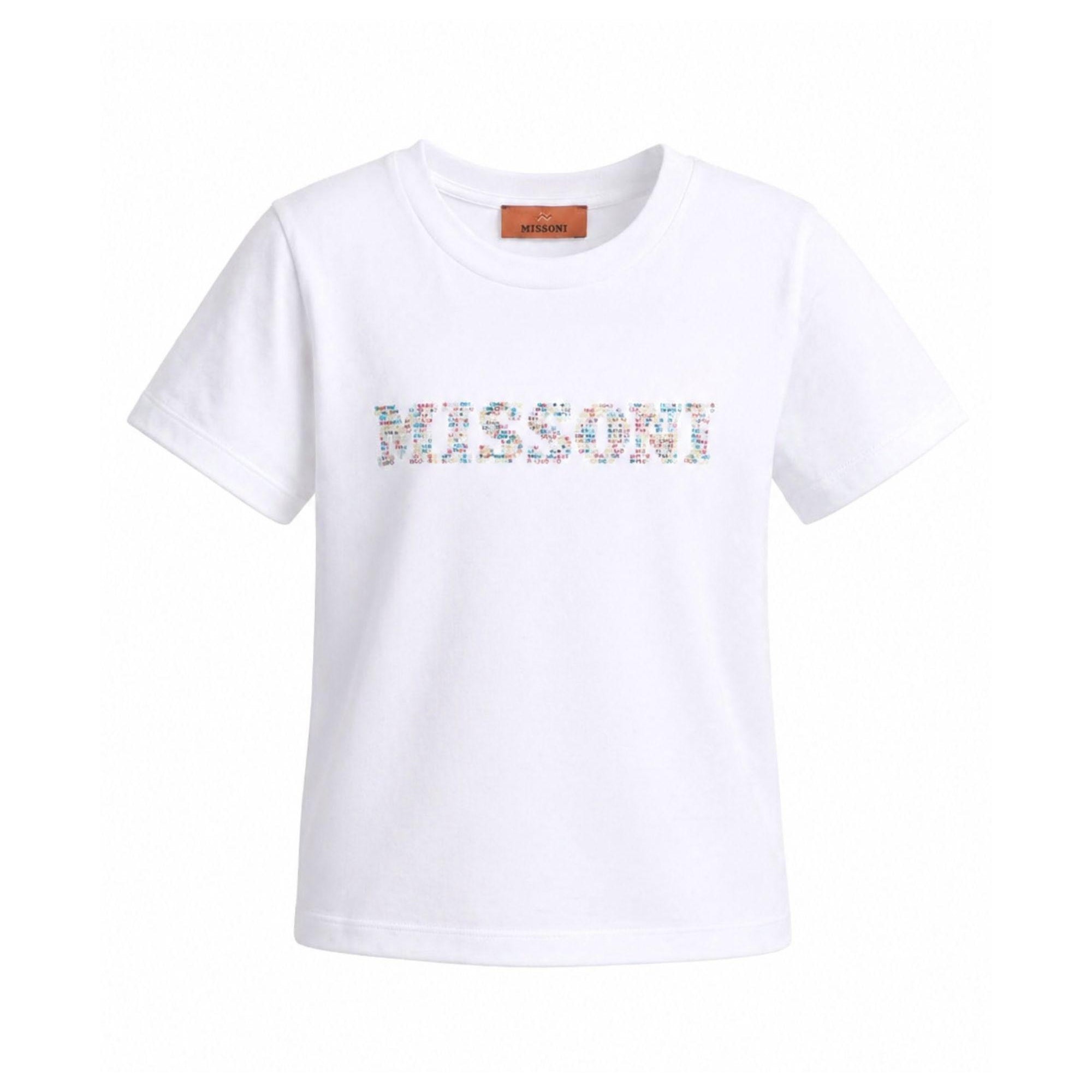 T-shirt per bambina Missoni Kids bianca con stampa logo<BR/> MY8A81 Z3672 100 MISSONI KIDS