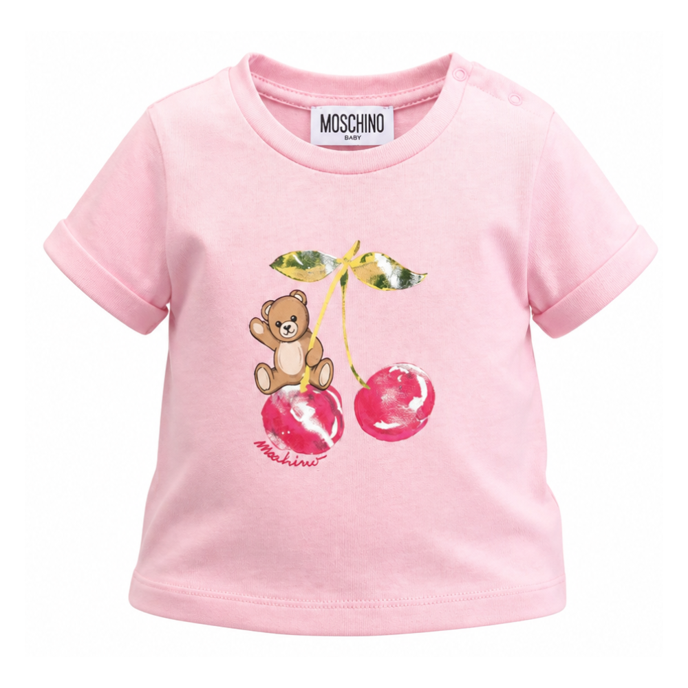 T-shirt per neonati Moschino Kids rosa con stampa Teddy Bear MDM03TLAA02 51473 MOSCHINO KIDS