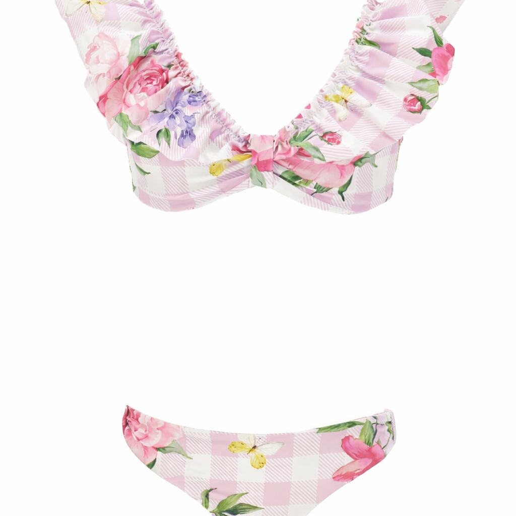 Bikini a fiori per bambina Monnalisa rosa con ruches 19G002 7052 0090 MONNALISA KIDS