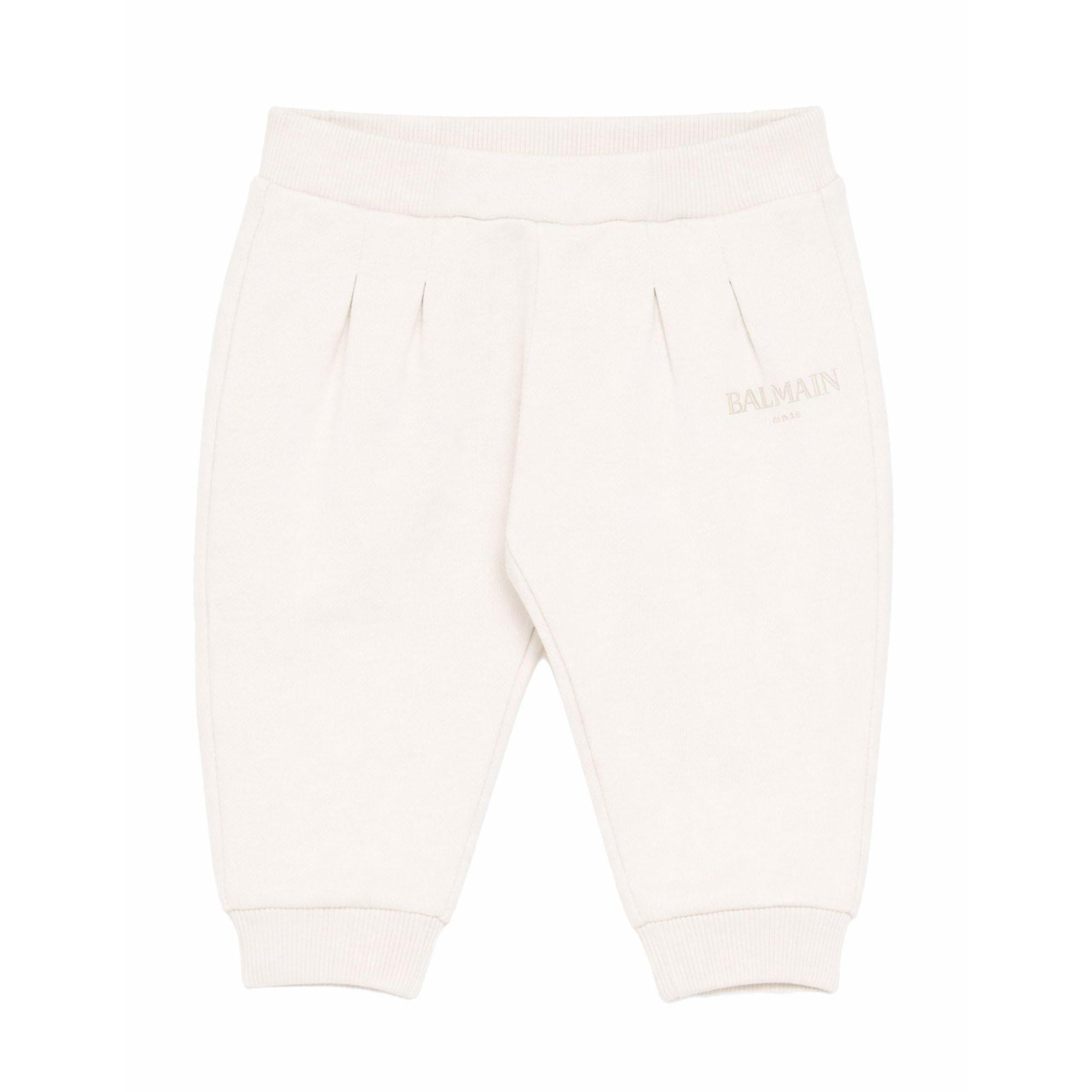Pantaloni per neonato Balmain Kids bianco con stampa logo BY6540 Z3183 102NE BALMAIN KIDS