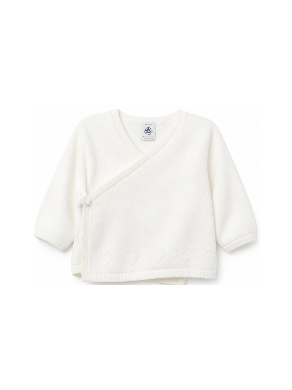 Cardigan per neonata Petit Bateau Kids bianco con ricamo cuori sul davanti A0GNS 03 PETIT BATEAU KIDS