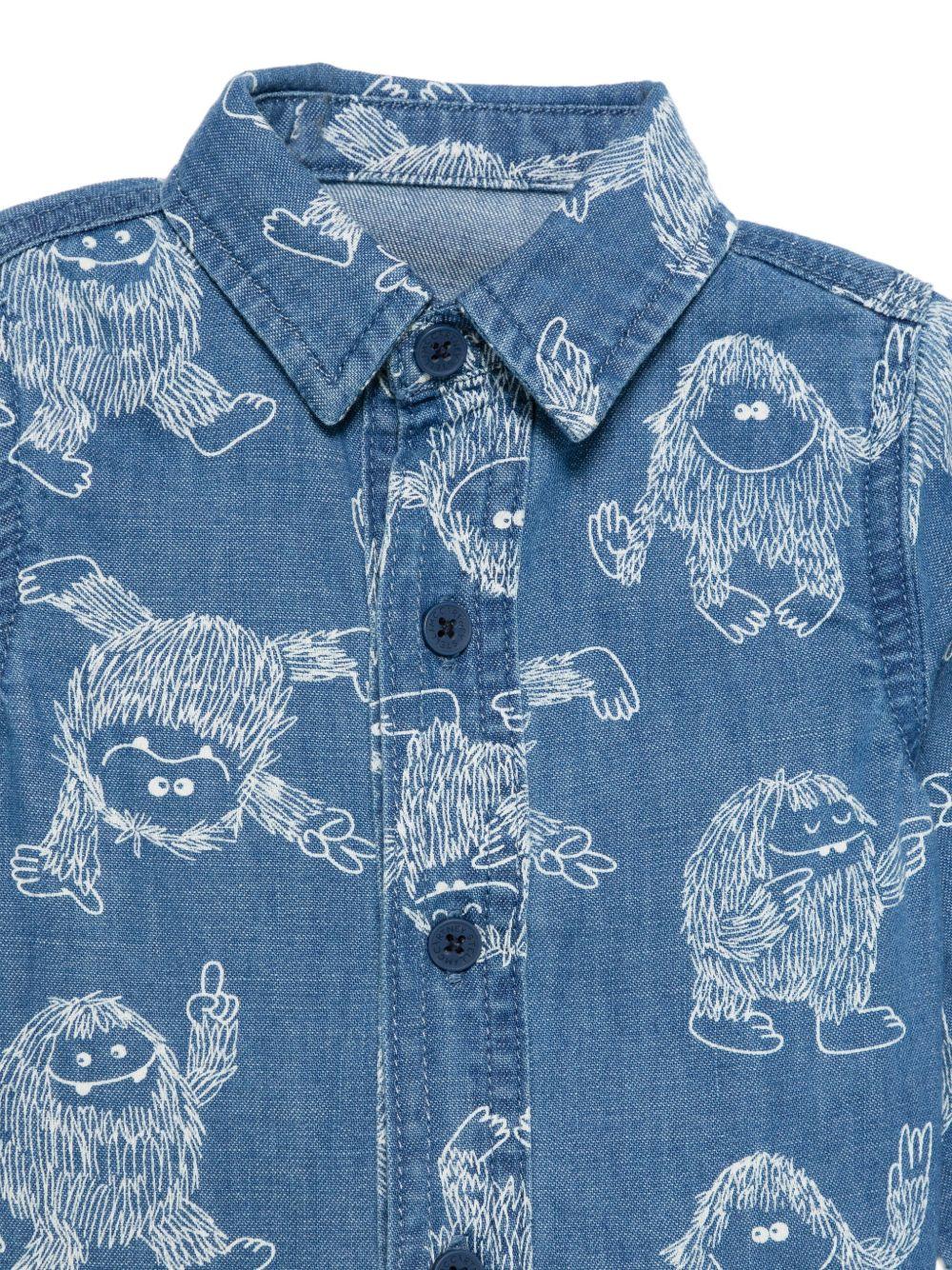Camicia per neonato Stella McCartney Kids in denim con stampa Yeti TX5500 Z3361 664BC STELLA McCARTNEY KIDS