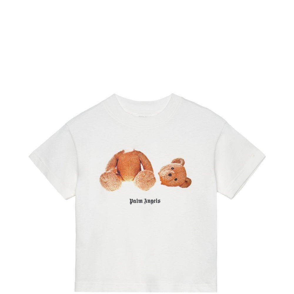 T-shirt per bambino Palm Angels Kids bianca con stampa orso sul davanti PBAA003S26JER001 002 PALM ANGELS KIDS