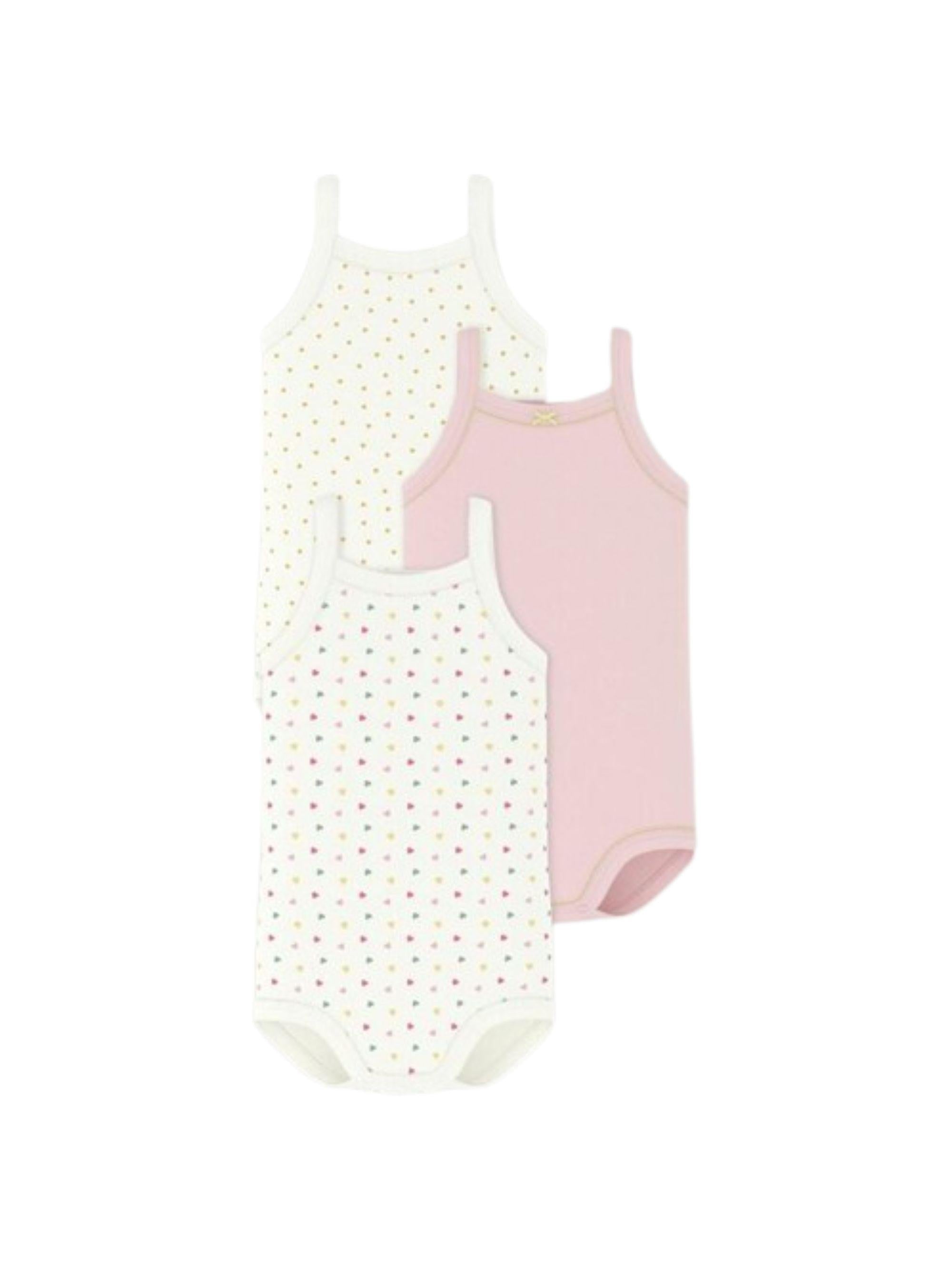 Set tre body per neonata Petit BAteau multicolore senza maniche con motivo a pois A0FRY 00 PETIT BATEAU
