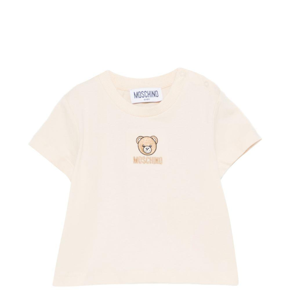 T-shirt per neonati Moschino Kids beige con dettagli ricamati MYM047LAA23 20404 MOSCHINO KIDS