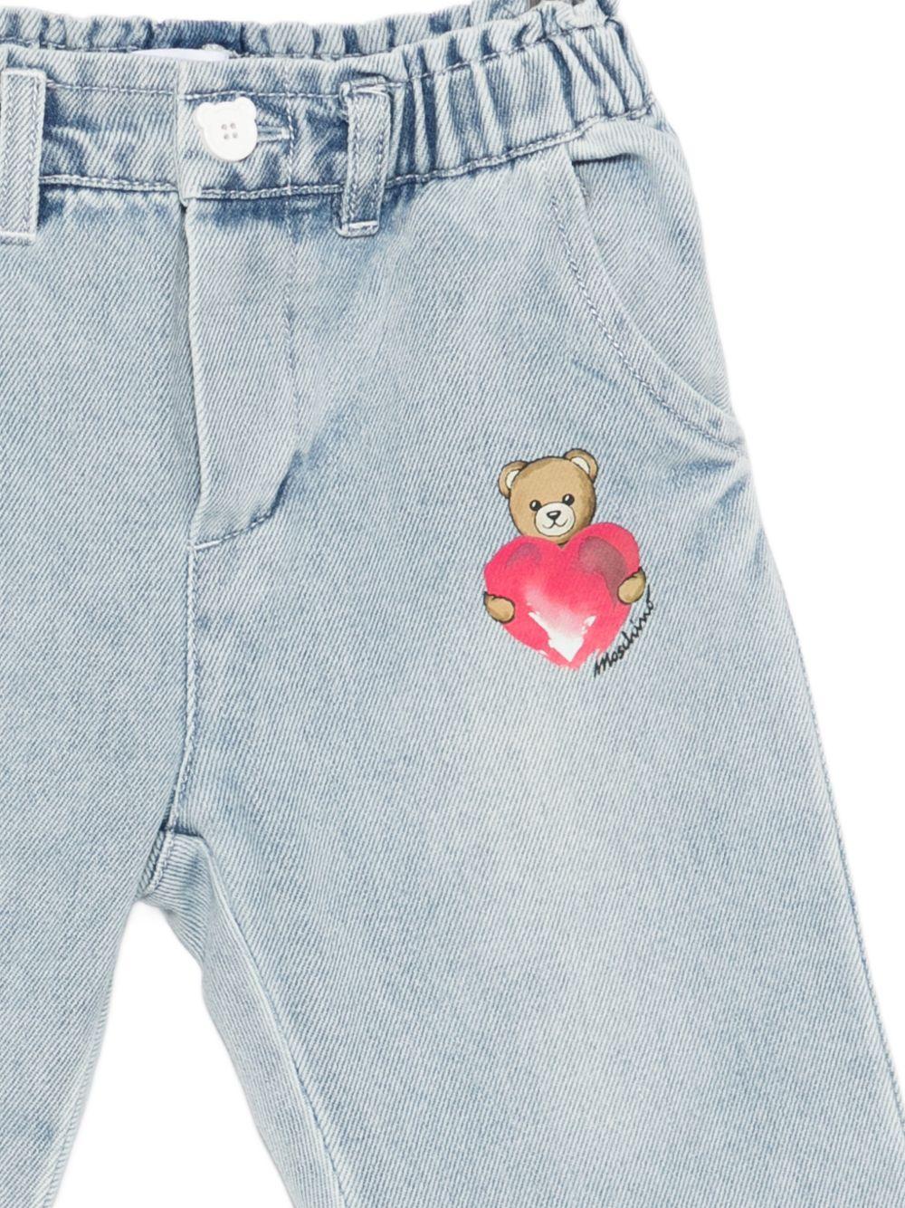 Jeans per neonata Moschino Kids denim con stampa Teddy Bear MDP03IL0E34 40186 MOSCHINO KIDS