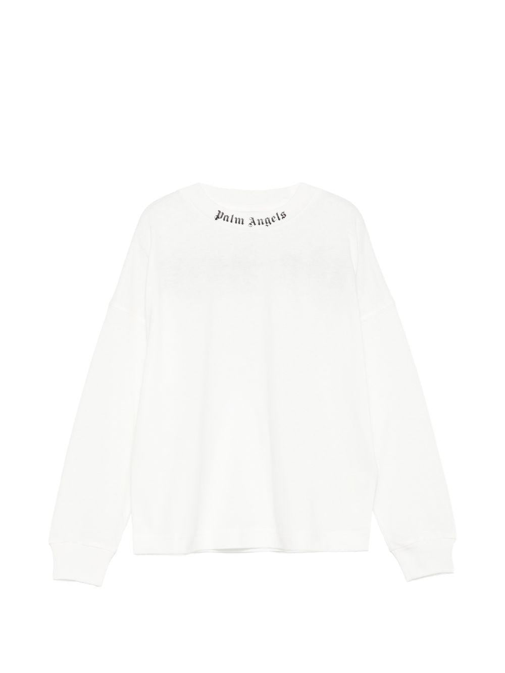 T-shirt per bambino Palm Angels Kids bianca con stampa logo sul girocollo F6PAJBTH013 412 PALM ANGELS KIDS