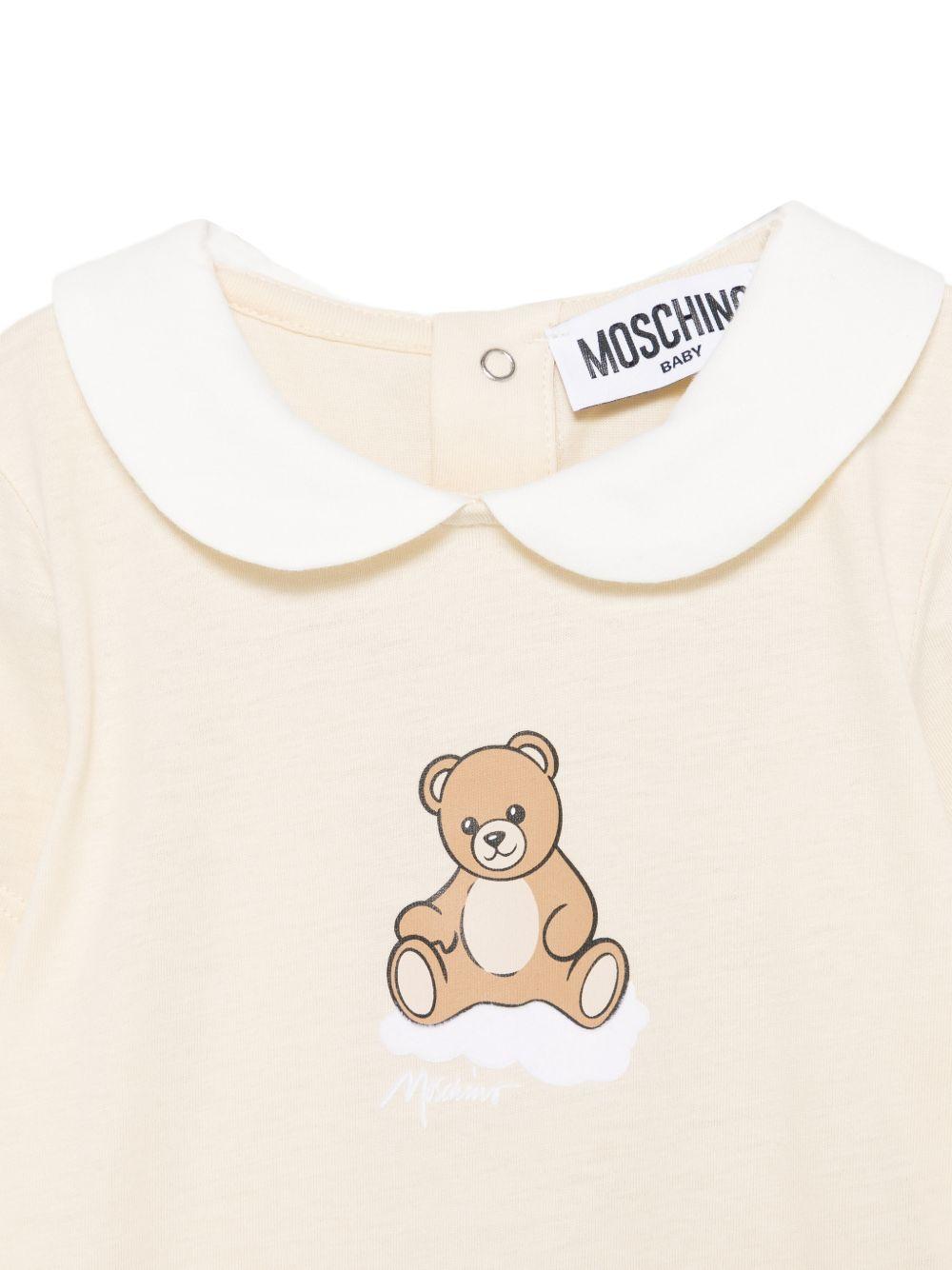 Tutina per neonati Moschino Kids beige con stampa grafica Teddy Bear MUY093LAA03 20404 MOSCHINO KIDS