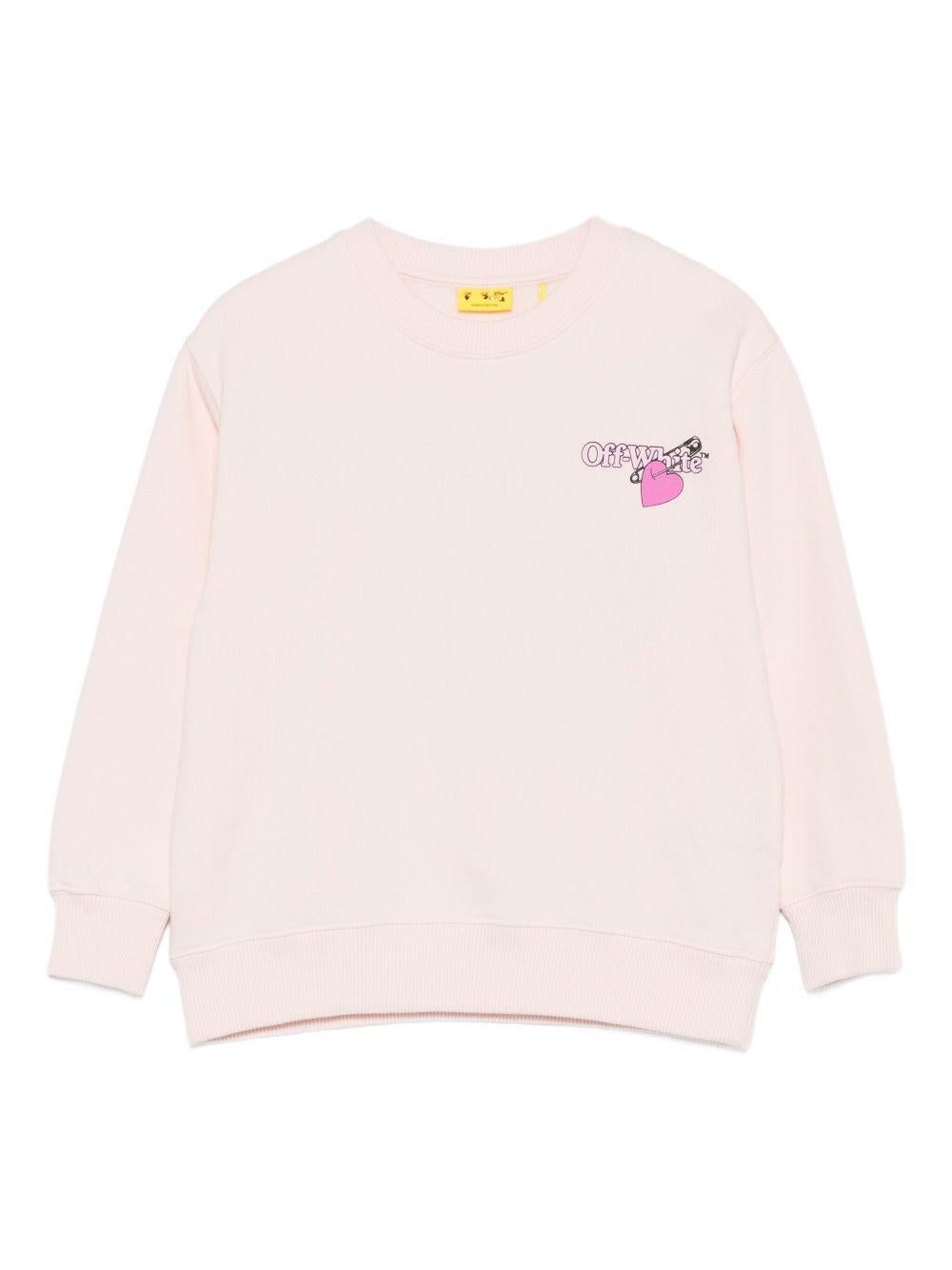 Felpa per bambina Off-White Kids rosa con grafica e orlo a coste OGBA001F25FLE003 3C32 OFF WHITE KIDS