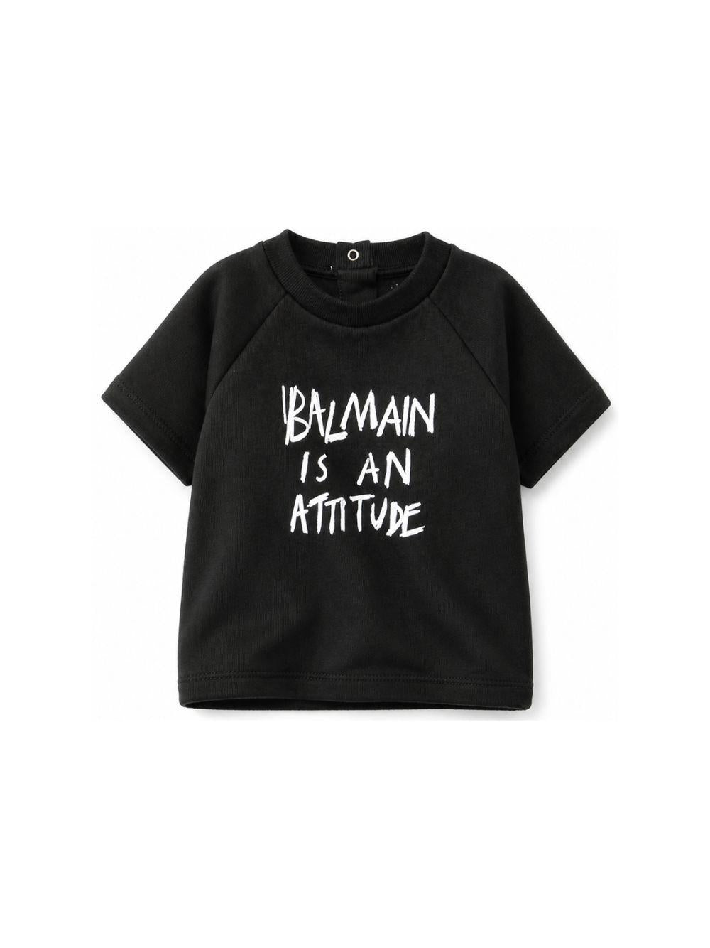 T-shirt per neonato Balmain Kids nera con scritta sul davanti BZ8301 Z3672 930BC BALMAIN KIDS