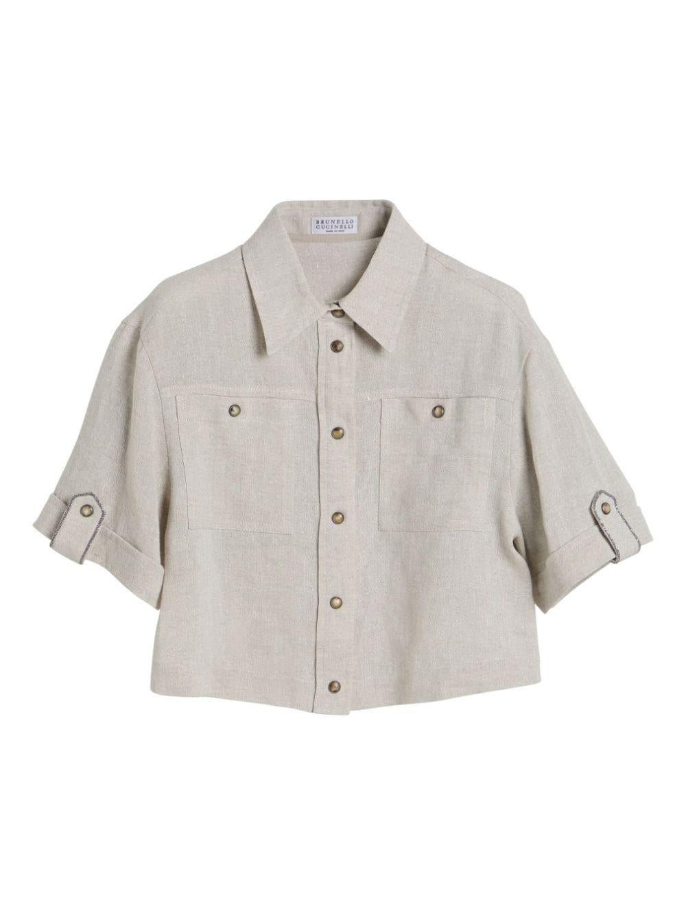 Camicia per bambina Brunello Cucinelli Kids beige con glitter BH547S024 C169 BRUNELLO CUCINELLI KIDS