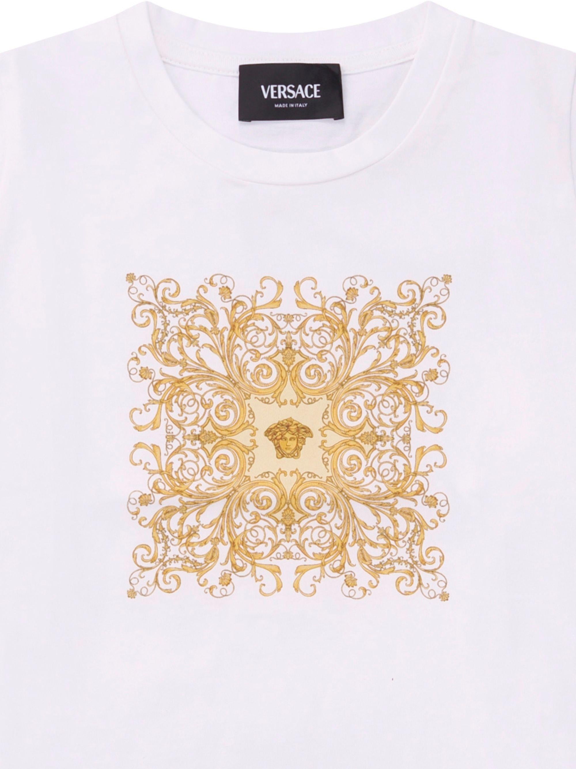 T-shirt per neonati Versace Kids bianca con stampa grafica sul davanti 10185701A17231 2W110 VERSACE KIDS