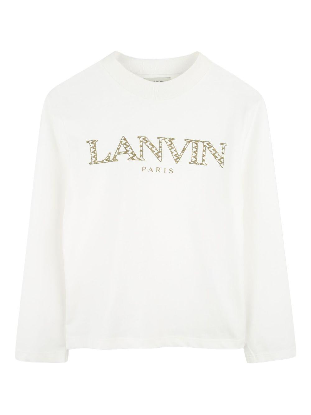 T-shirt per bambina Lanvin Enfant bianco a maniche lunghe con logo N30253 117 LANVIN