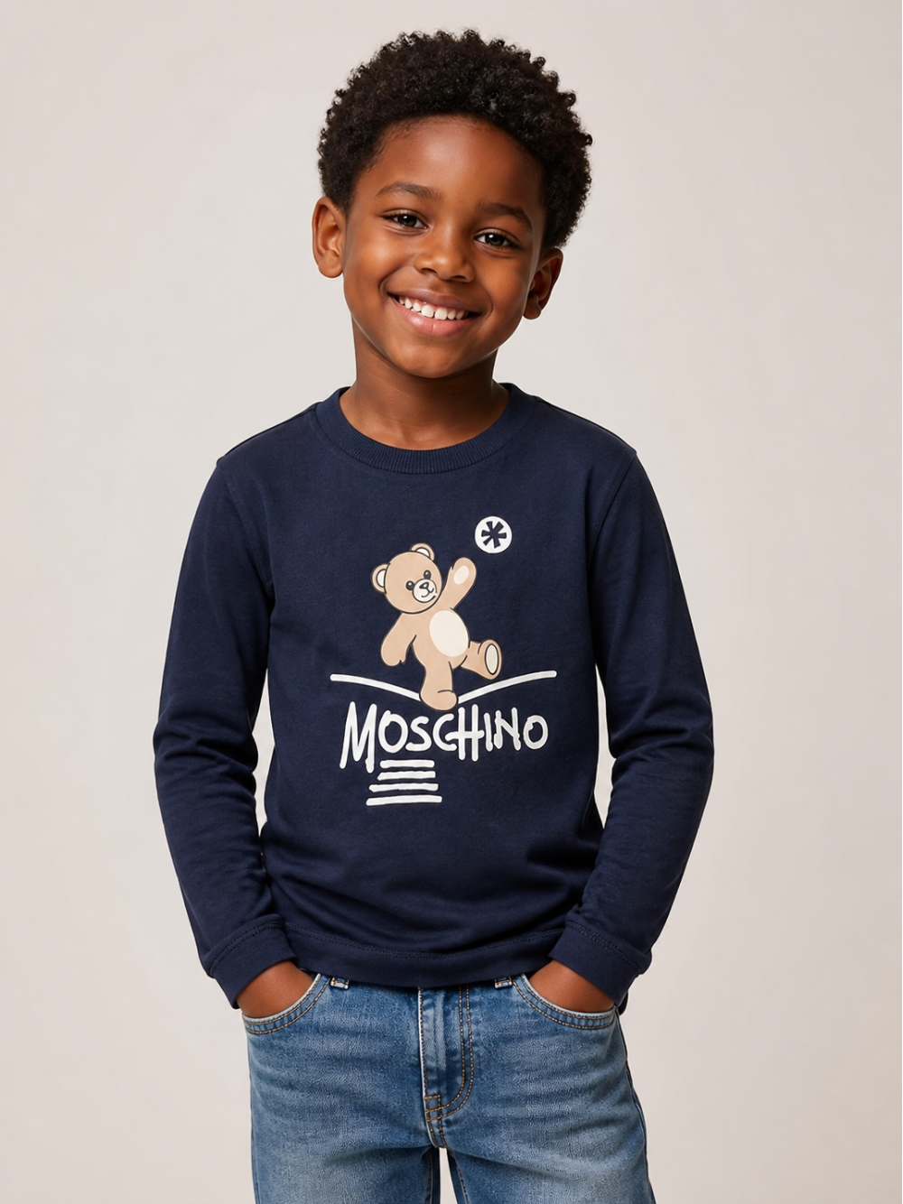T-shirt per bambini Moschino Kids blu con motivo Teddy Bear HZO00JLAA20 40016 MOSCHINO KIDS
