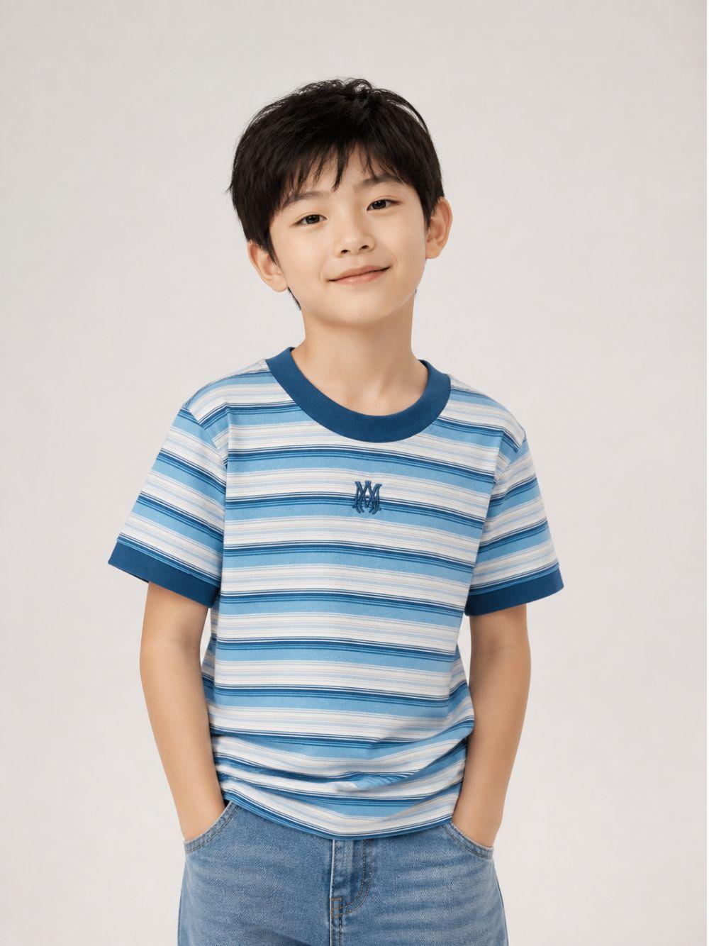 T-shirt per bambino Amiri Kids blu con design a righe ACTOJR1034 420 AMIRI KIDS