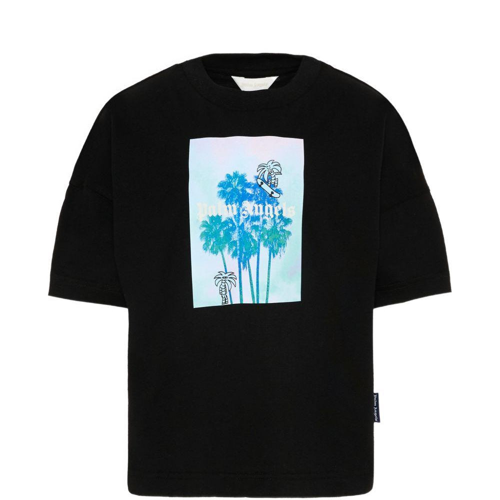 T-shirt per bambino Palma Angeks Kids nera con stampa grafica PBAA002S26JER003 110 PALM ANGELS KIDS